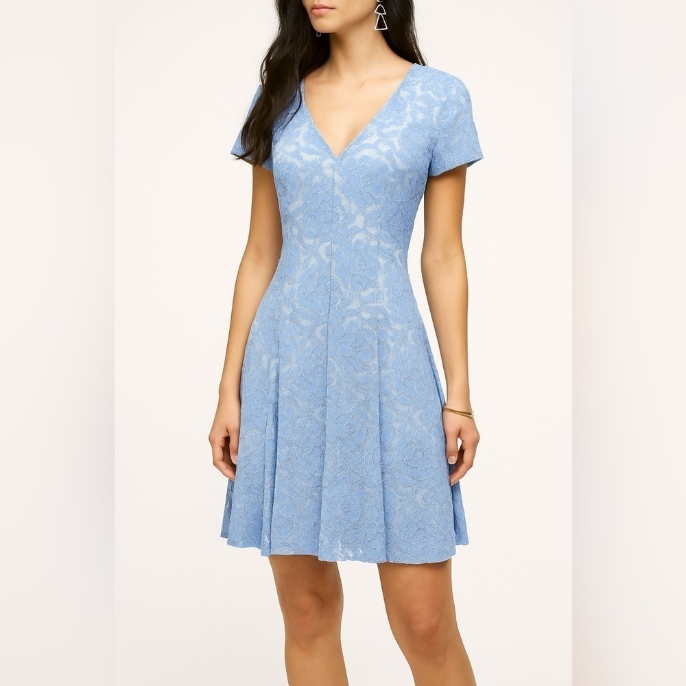 Anthropologie Hutch Blue Floral Lace V-Neck Fit & Flare Dress